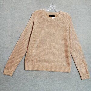 Ivanka Trump Women Sweater Brown Metallic Knit Long Sleeve Crew Neck